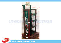 4 - Shelves Solid Wood Soft Drinking Display Stand With Printing Logo / Metal Wire
