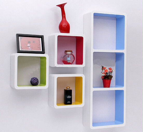 Paint Finished Wooden Retail Display Cabinets Wall Hanging Cubes Countertop