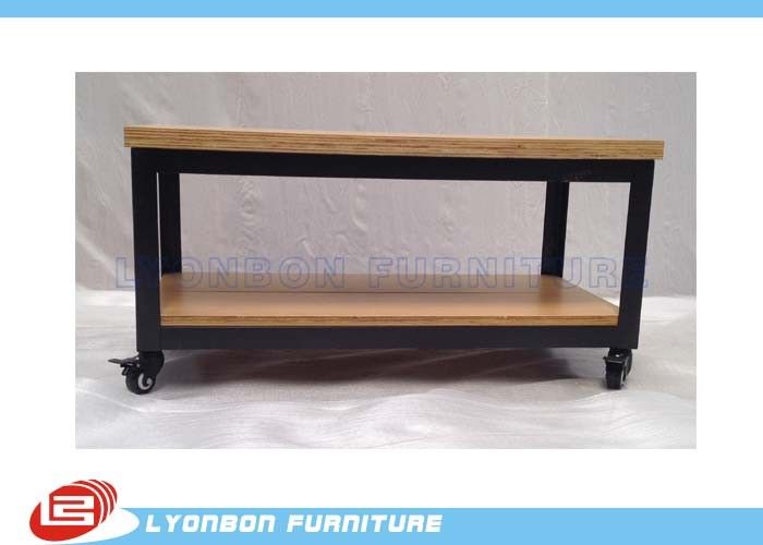 Custom Mobile Retail Display Tables / Desk Black Metal Display Table With Casters