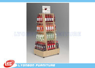 Mobile Wine Wooden Display Stands MDF Melamine Display Stand With Casters