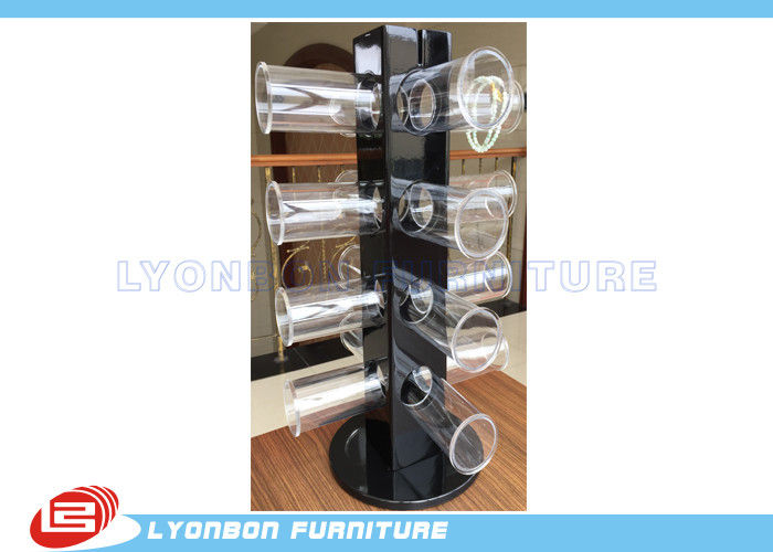 Rotated Glossy Black Bracelet Hanging Display Rack With Round Acrylic Hangers