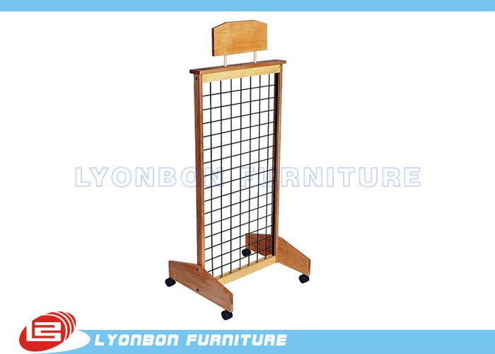 Mobile MDF Natural Wooden Display Stands With Casters , Customize LOGO Sticker