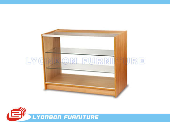 MDF Full Vision Glass / Wooden Shop Cash Counter 3 Layers For Cash Payment