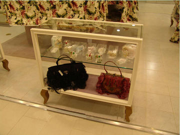 ISO Approval Brown Wooden Glass Display Cabinet For Bags / Clothes Sale